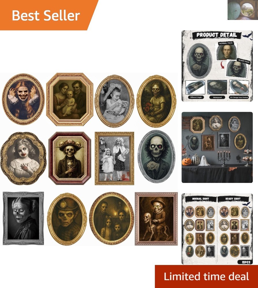 Waterproof 3D Changing Face Portraits – 12 Pack Horror Wall Decor for Halloween