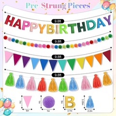 LGEBENGURU 4PCS Pre-Strung Happy Birthday Banner, 3D Felt HAPPY BIRTHDAY Garl…