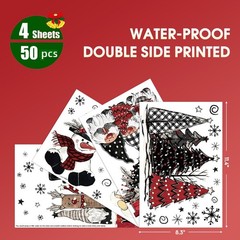 Horaldaily 50 PCS Christmas Window Cling Sticker, Red Xmas 11.5 x 8.3,