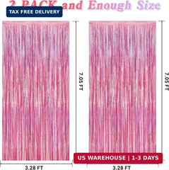2 Pack Glitter Pink Backdrop, 3.28 FT x 7.05 FT Birthday Party Decorations, Lase