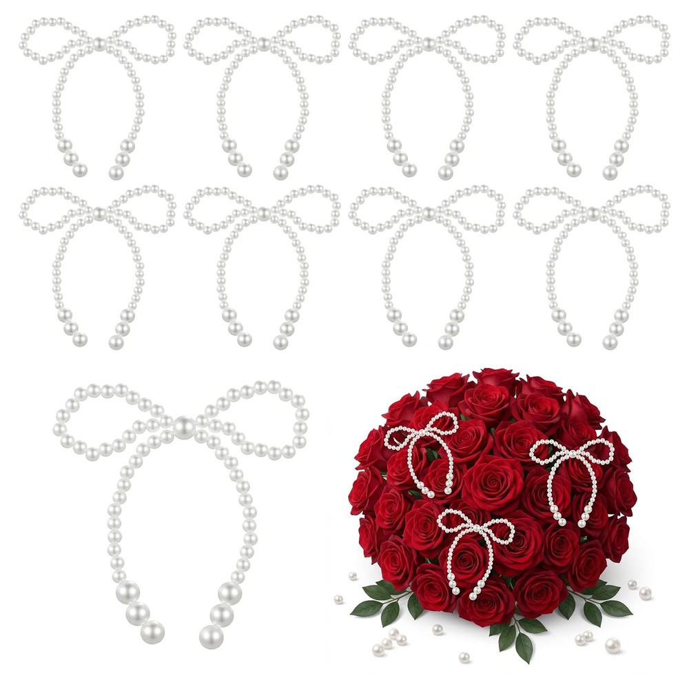 8Pcs Pearl Bows for Crafts, Elegant Pearl Cake Bows for Decorating