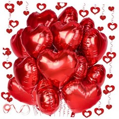 Heart Balloons, 24Pcs 18Inch Foil Heart Shaped Love Balloons and 50Pcs Red