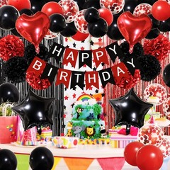 Red Black Birthday Party Decorations, Happy Birthday Banner Pompoms Balloon A…