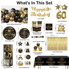 266 PCS 60th Birthday Decorations Men Set For 25 People Plates Cake Topper