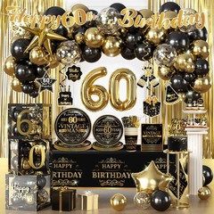 266 PCS 60th Birthday Decorations Men Set For 25 People Plates Cake Topper