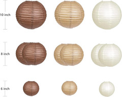 Brown Paper Lanterns Decorative, Caramel Boho Party Hanging Paper Lanterns Decor