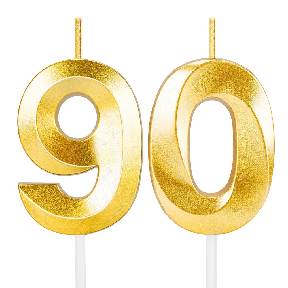 90th Birthday Candles for Cake,Gold Number Happy Gold