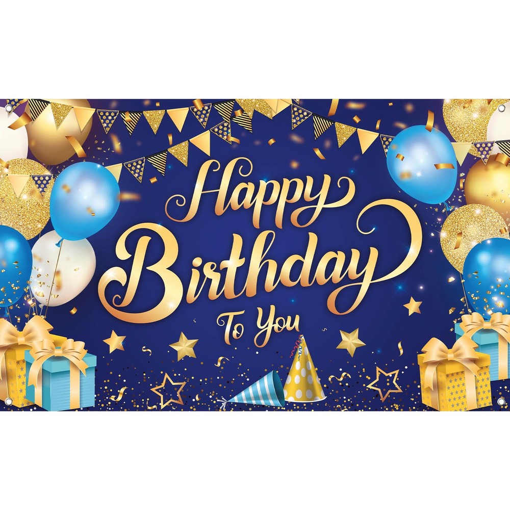 Blue and Gold Happy Birthday Banner – XtraLarge 72×44 Inch | Happy Birthday Dec