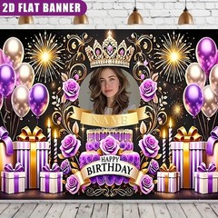 1pc Crown Flower Princess Personalized Birthday Custom Poster Tapestry Banner❀