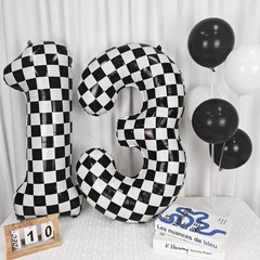 40 Inch Checkered Number 3 Balloon Black and White Checkered Large Foil Numbe…