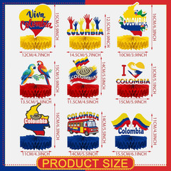 9 Pcs Colombia Party Decorations Theme Honeycomb Centerpieces Yellow Blue Red Fl