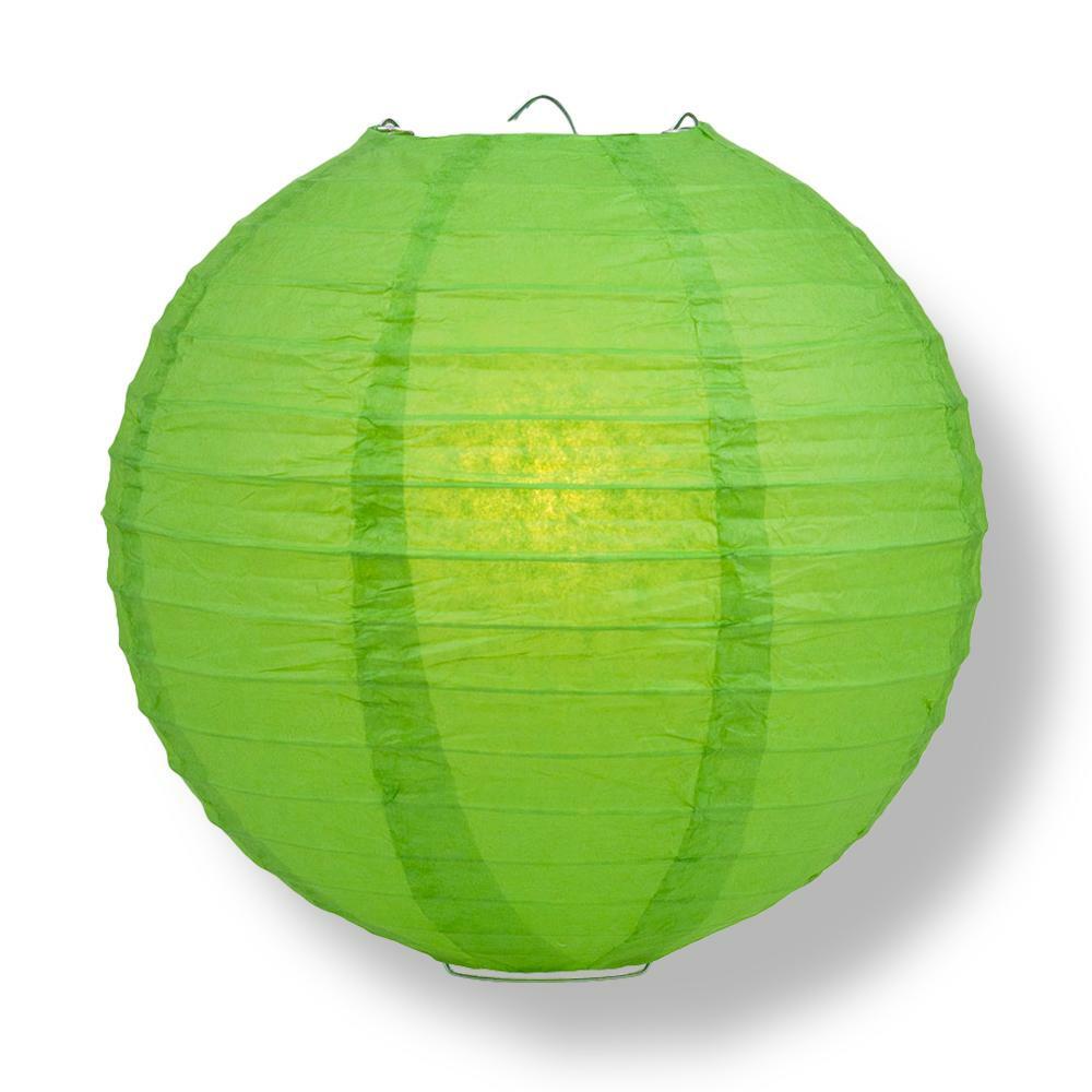 8″ Grass Green Round Paper Lantern, Even Ribbing, Hanging Decoration