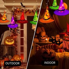 8 Hanging Glowing Wich Hat lights Halloween decoration for Party Outdoor Indoor
