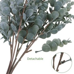 3 Pack of Artificial Eucalyptus Stem Shrub Faux Leaves Spray Grey