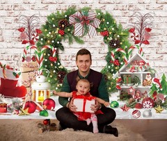 Christmas Theme Backdrop 8x6ft Merry Christmas White Brick Wall Photography Bac