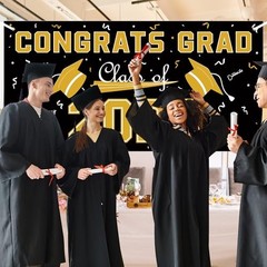 2026 Graduation Decorations – Polyester Graduation Backdrop – Black Gold