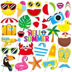 30 PCS Summer Pool Beach Hawaiian Luau Tropical Tiki Photo Booth Props