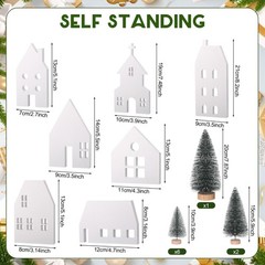 16 Pcs White Christmas Village Set with Cedar Pine Decor Wooden House Blocks …