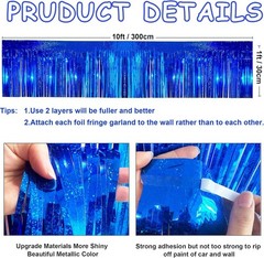 4 Pack 10 Feet Glitter Royal Blue Parade Float Decorations for Trailer Car Party