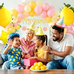 Lemon Balloons Birthday Party Decorations with Green Leaves, Summer Fruit The…