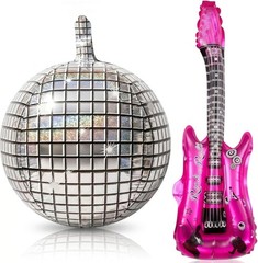80s/90s Inflatable Disco Ball & Guitar – Lightweight, Self-Sealing Decorations
