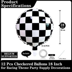 12 Pcs Black White Checkered Balloons 18 Inch, Big Black White Round Balloons…