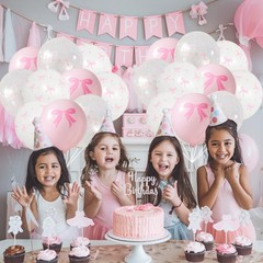 Pink Bow Balloons, 35PCS Light Pastel Pink Clear White Bow Latex Balloon for …