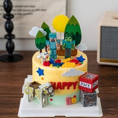 Minecraft Gamers 3D Cake Topper Kids Birthday Decorations PIXEL Game Cupcake Set
