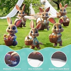 6 PCS of Easter 2D Flat Plastic Rabbit Garden Stake Yard Sign Garden Decoration