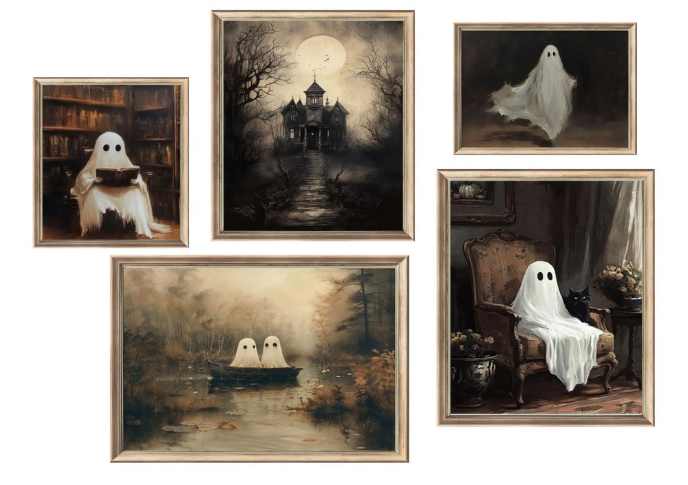 5Pcs Halloween Wall Art Creepy Dark Academia Wall Decor Pictures Ghost Canvas…