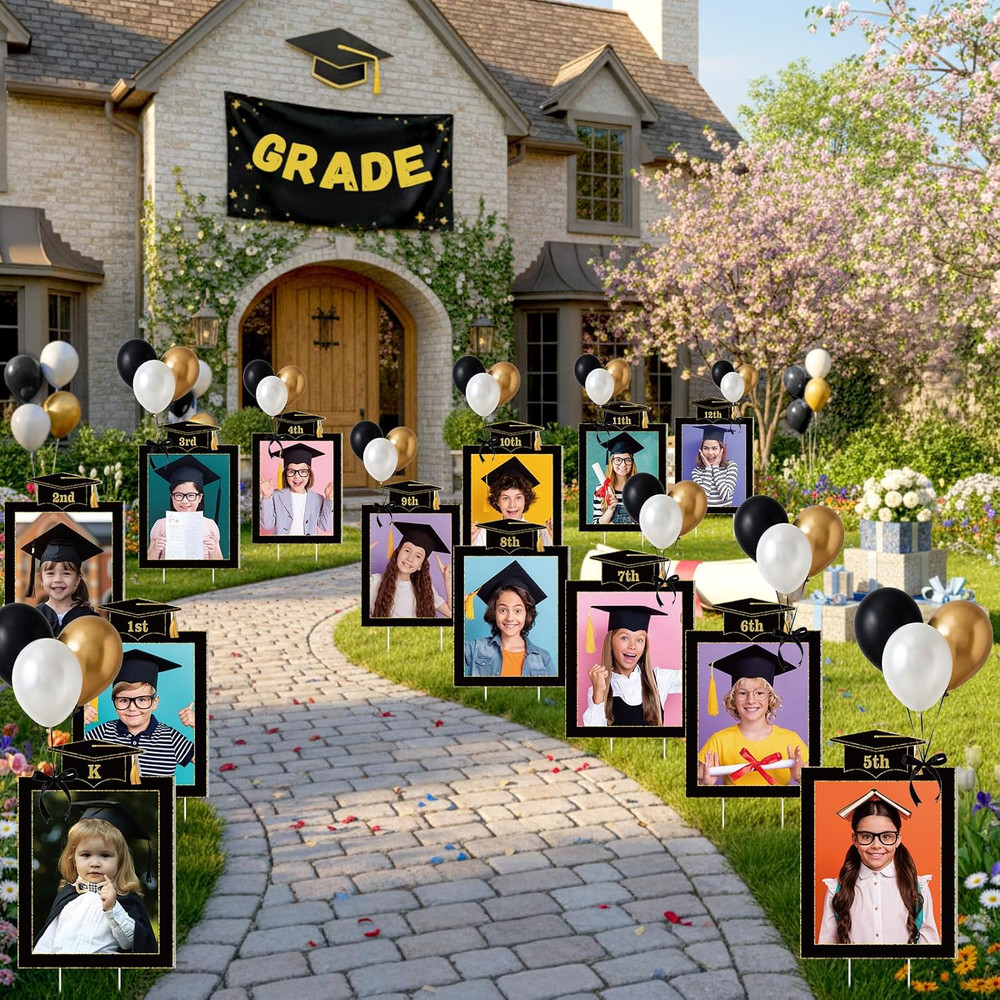 13 Pcs 2026 Graduation Decorations K-12 Graduate Photo Yard Signs with Stakes