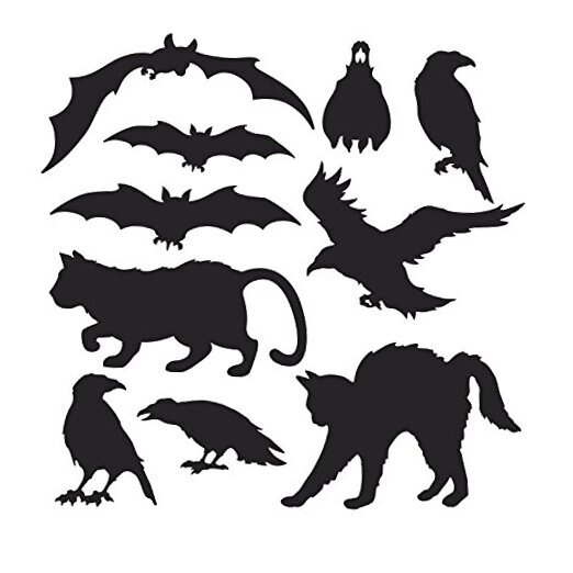 Beistle 10 Piece Assorted Cat/Bat/Crow Printed Cardstock Halloween Silhouettes
