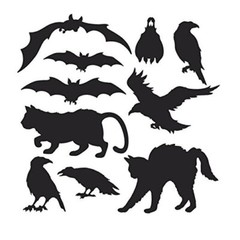 Beistle 10 Piece Assorted Cat/Bat/Crow Printed Cardstock Halloween Silhouettes