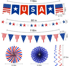 37 Pcs Patriotic Decorations Set Red White Blue Party Banner Fans Swirl Kit SetS