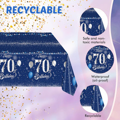 Blue 70Th Birthday Decorations for Men Navy Blue Silver Happy 70Th Birthday Tabl