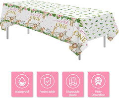 Wild One Birthday Decorations Girl Tablecloth, 3Pcs Disposable Zoo Animal Jungle