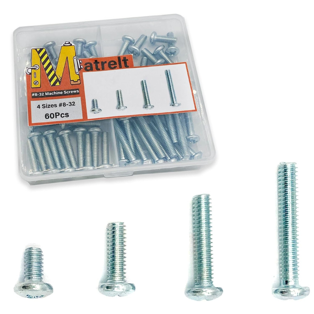 60 Pcs #8-32 Machine Screws Assortment Kit – Carbon Steel Zinc-Plated