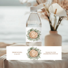 Wedding Monogram Water Bottle Stickers, Wood Slice Pine Forest Wedding Label