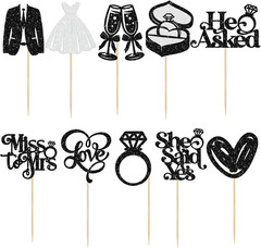 30Pcs She Said Yes Cupcake Toppers Glitter Diamond Ring I Do Love Cupcake Picks