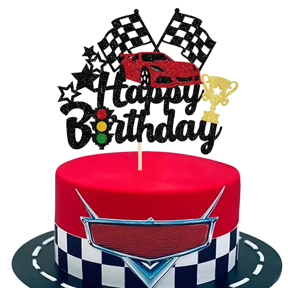 1 Pack Race Car Cake Topper Traffic Light Trophy Flag Racing Happy Birthday C…
