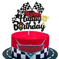 1 Pack Race Car Cake Topper Traffic Light Trophy Flag Racing Happy Birthday C…