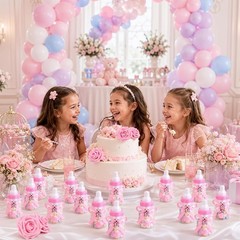 24 Pink Mini Baby Bottle Candy Boxes with 5 Handmade Roses – Baby Shower Favors