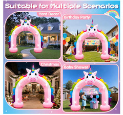 10FT Inflatable Unicorn Arch LED Party Decor Rainbow Photo Backdrop Yard