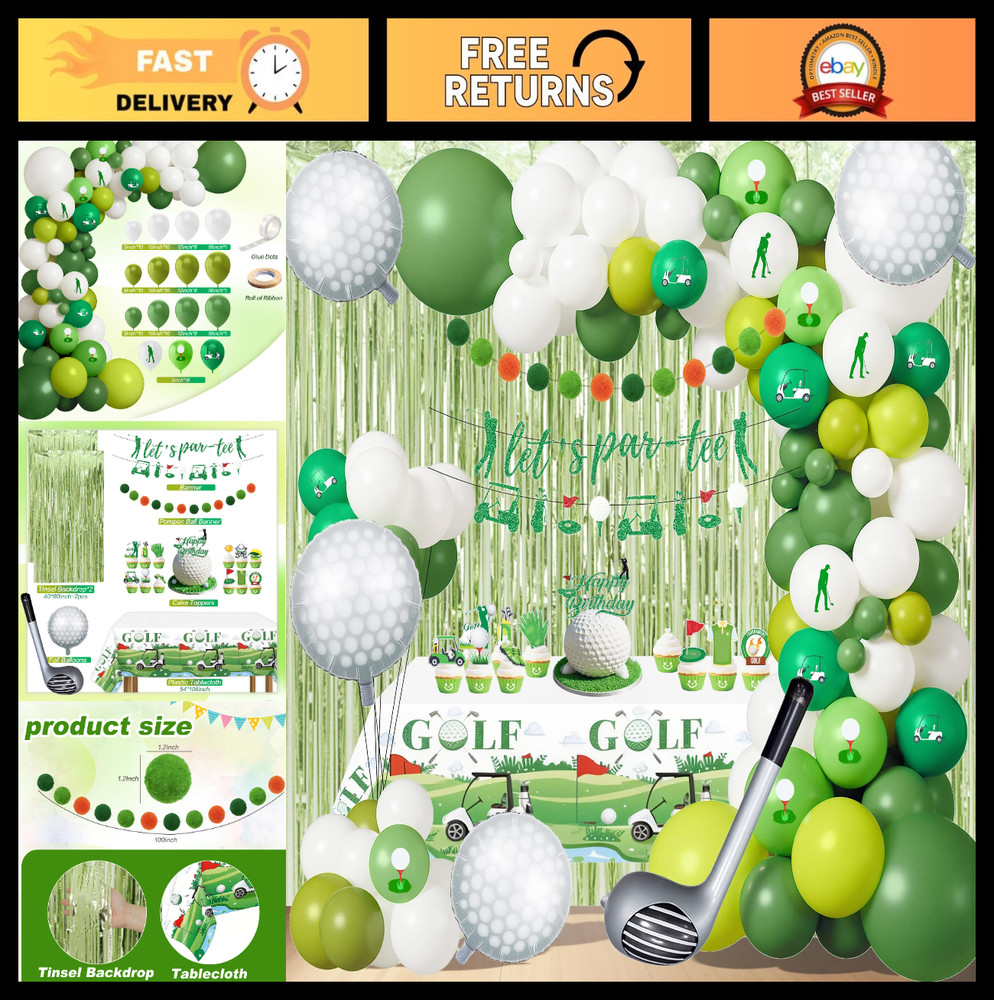 123Pcs Golf Party Decorations Set – Foil Balloons, Banner, Cake Toppers & Tablec