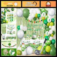 123Pcs Golf Party Decorations Set – Foil Balloons, Banner, Cake Toppers & Tablec
