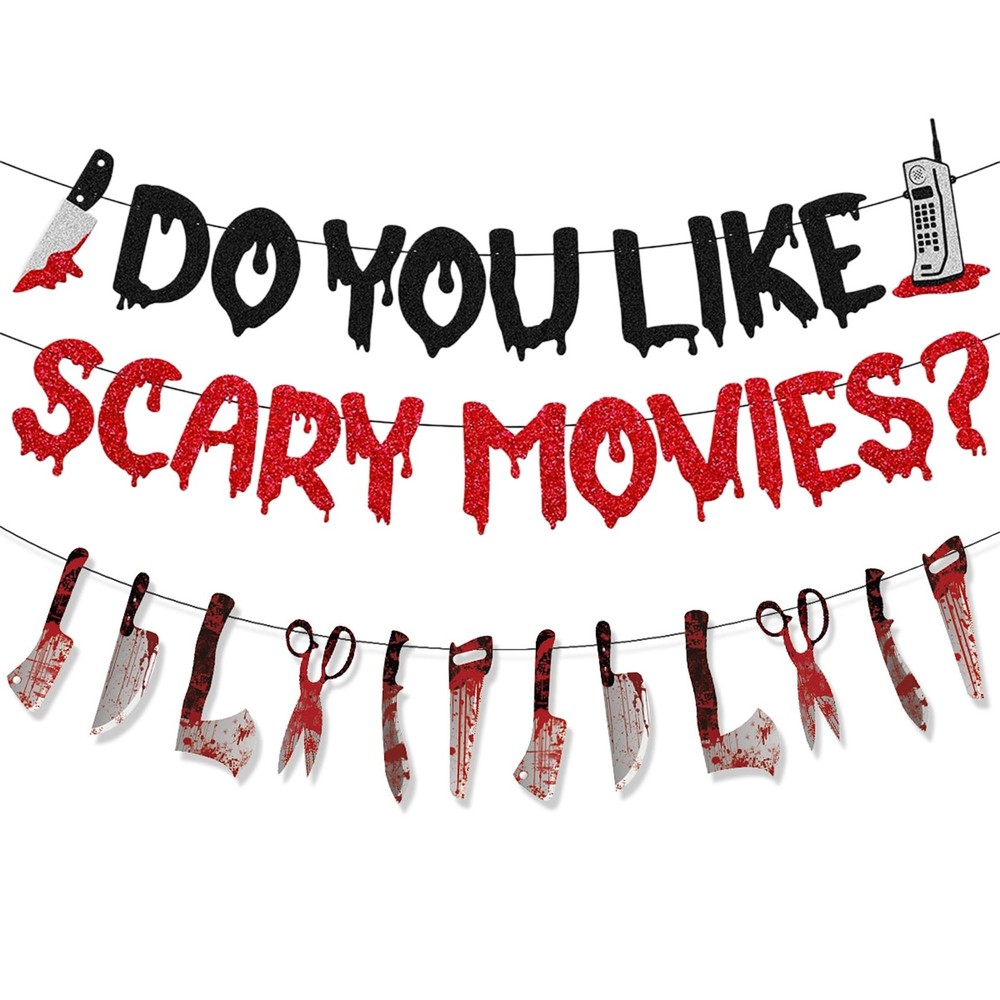 Halloween Birthday Party Decorations Glitter Happy Banner Horror Red