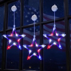 Easy Installation Patriotic Window Lights – 3 Pack Star Decor for July 4th
