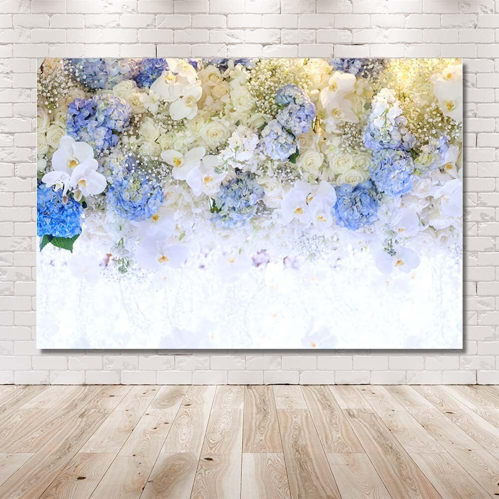 7x5ft Spring Blue and White Flower Birthday Bridal Shower Photography Backdrop