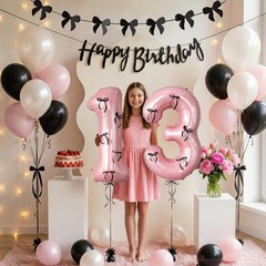 38Pcs Happy 13th Birthday Decorations for Girls White Pink and Black Birthday…