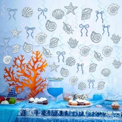 60PCS Blue Bow Starfish Seashell Hanging Swirls Beach Party Decoration Coasta…